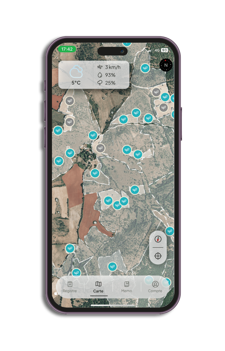 Application Phyz de registre Parcellaire présentant et modélisant les parcelles d'une exploitation agricole