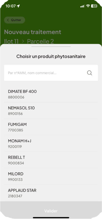 Gestion des traitements phytosanitaire dans l'application Phyz
