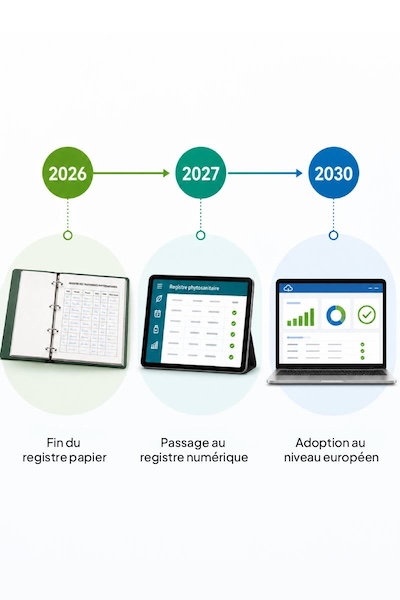 Frise chronologique des échéances du registre phytosanitaire numérique 2026 2027 2030