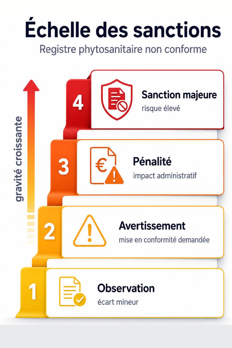 Échelle des sanctions en cas de registre phytosanitaire non conforme