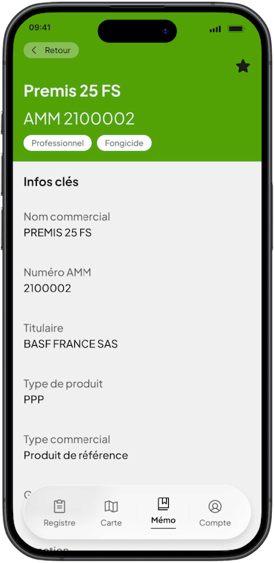 Capture écran de l'applicartion mobile de registre phytosanitaire Phyz